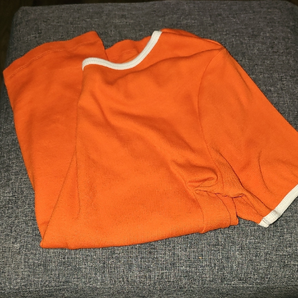 Free Assembly Orange Shirt White Accents Large Short Sleeve Summer Casual